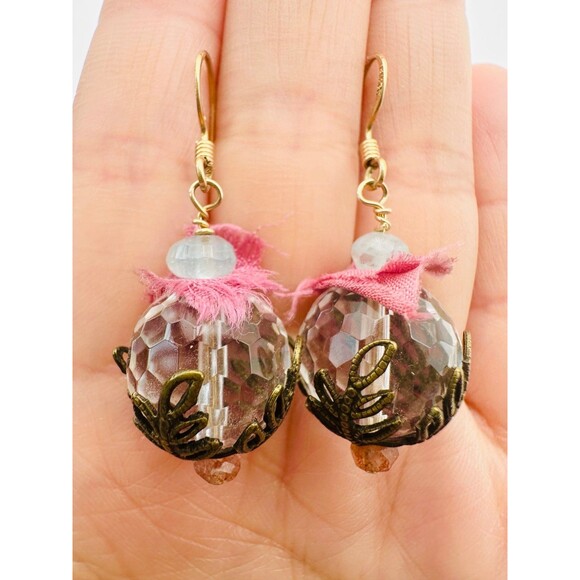 Handmade Jewelry - 14k gold filled natural clear quartz aquamarine Earrings